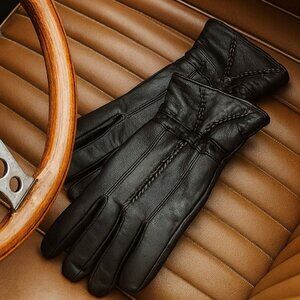 Mens Black Leather Gloves Thermosoft Insulated 100g Warm Lined Winter Driving